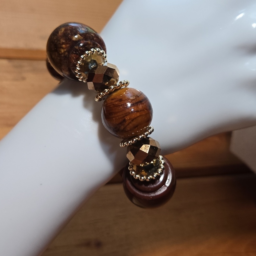 Ceramic/Wood/Glass/Acrylic Bead Stretch Bracelet